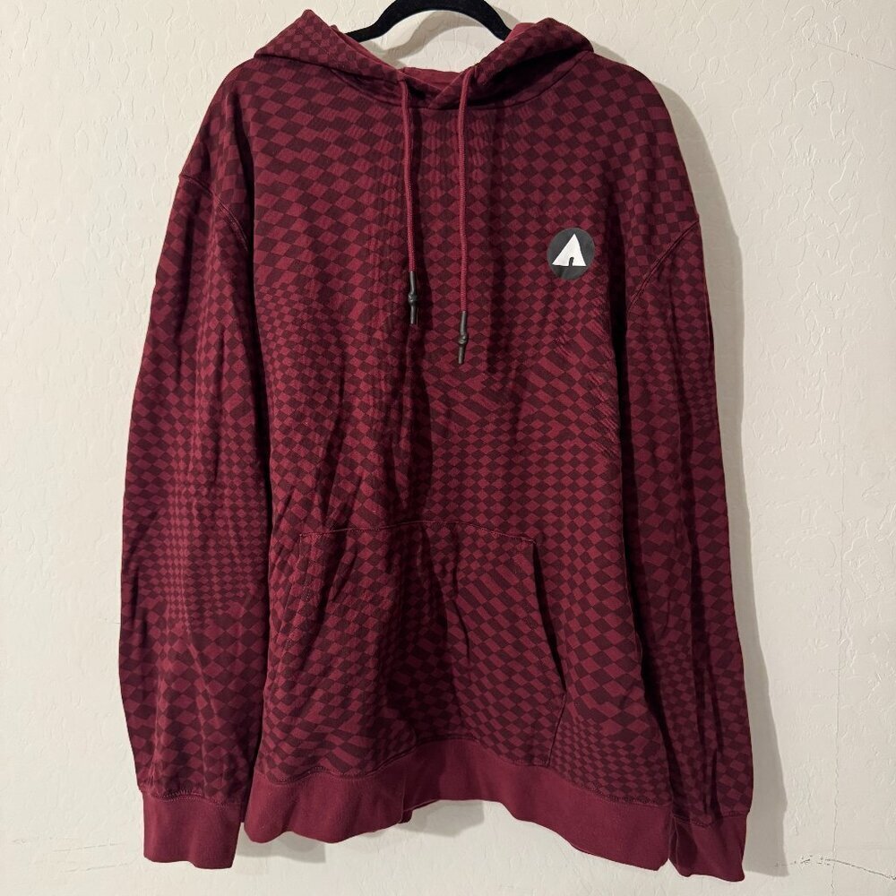 Airwalk Hoodie | Maroon Checkered Pattern Pullover | Size 3XL